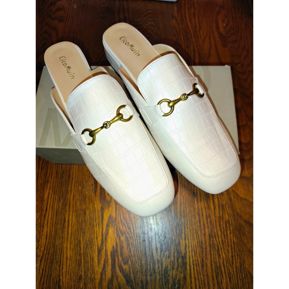 CicoMuin Women White Croc Slip-On Closed Toe Loafer Flats Synthetic Size 10